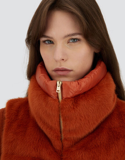 VEST IN LADY ALTERNATIVE FUR AND NYLON ULTRALIGHT Orange