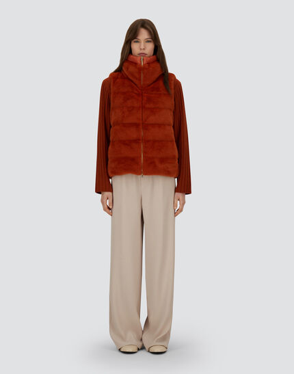 VEST IN LADY ALTERNATIVE FUR AND NYLON ULTRALIGHT Orange