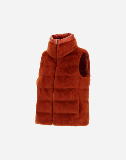 VEST IN LADY ALTERNATIVE FUR AND NYLON ULTRALIGHT Orange