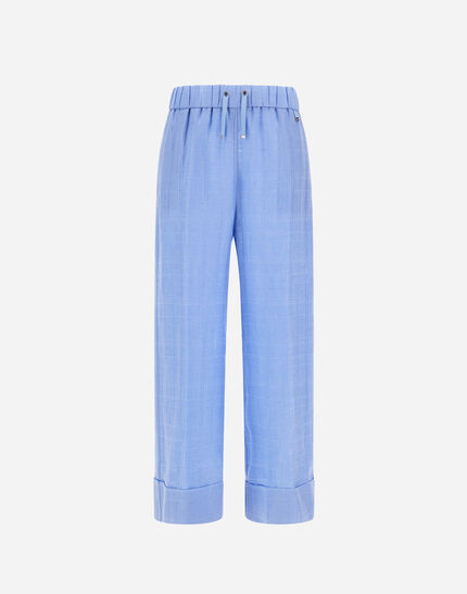 RESORT TROUSERS IN CHECK LINEN Light Blue