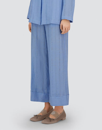 RESORT TROUSERS IN CHECK LINEN Light Blue