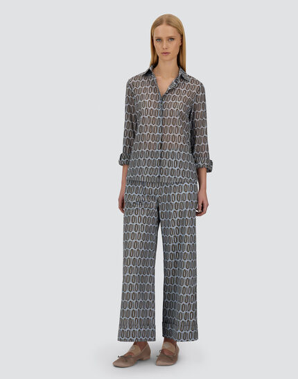 RESORT SHIRT IN LIGHT COTTON RECTANGULAR PRINT Light Blue/Brown