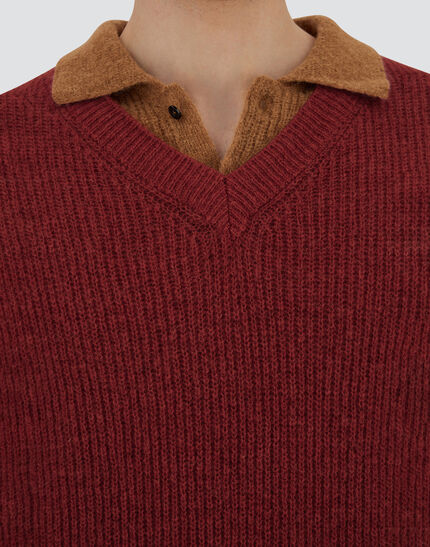 VEST IN COB STITCH ALPACA WOOL Bordeaux