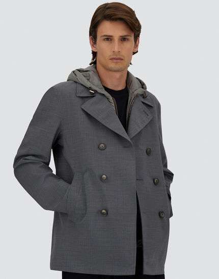 WOOL, ECOAGE AND 3-LAYER MEMBRANE PEA COAT Grey