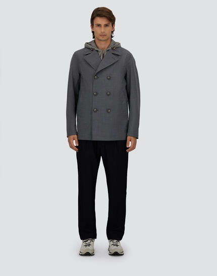 WOOL, ECOAGE AND 3-LAYER MEMBRANE PEA COAT Grey