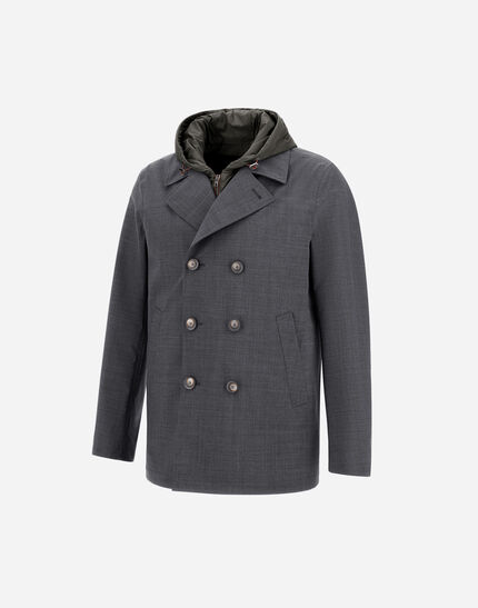 WOOL, ECOAGE AND 3-LAYER MEMBRANE PEA COAT Grey