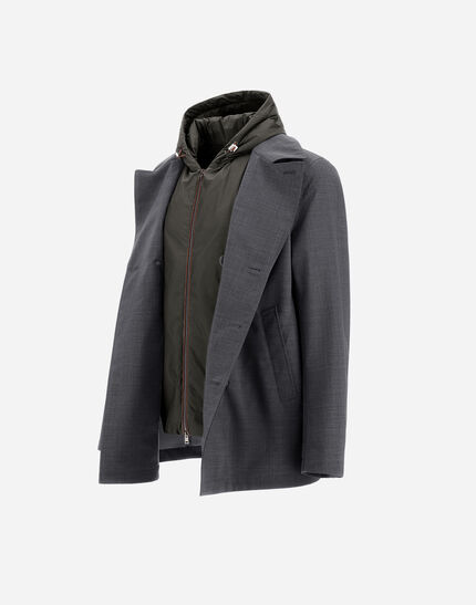 WOOL, ECOAGE AND 3-LAYER MEMBRANE PEA COAT Grey