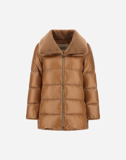 A-SHAPE JACKET IN NYLON ULTRALIGHT AND LADY ALTERNATIVE FUR Camel