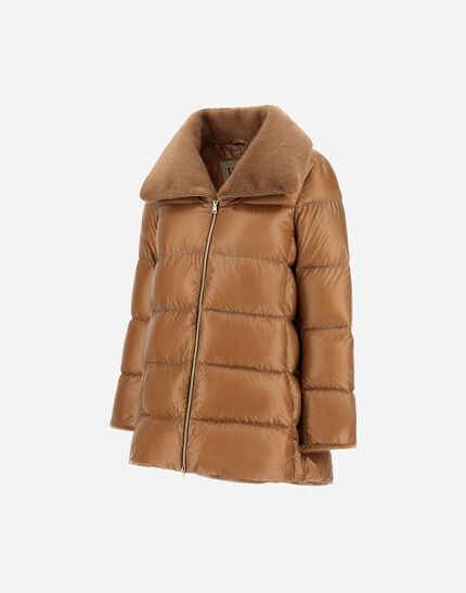 A-SHAPE JACKET IN NYLON ULTRALIGHT AND LADY ALTERNATIVE FUR Camel