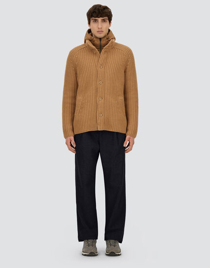 CARDIGAN IN COB STITCH WOOL Camel