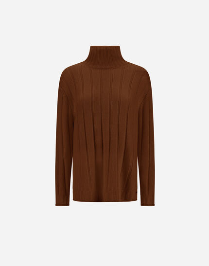 SWEATER IN RIBBED PURE CASHMERE Leather