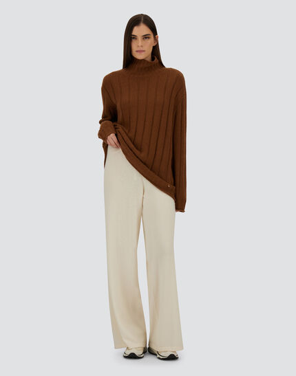SWEATER IN RIBBED PURE CASHMERE Leather