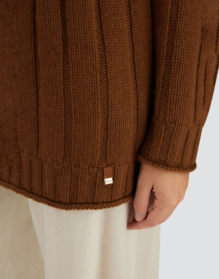 SWEATER IN RIBBED PURE CASHMERE Leather