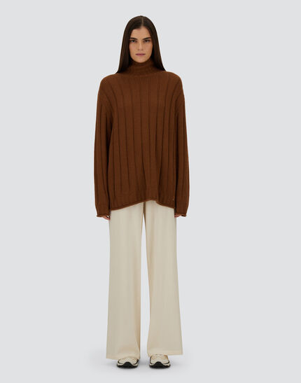 SWEATER IN RIBBED PURE CASHMERE Leather
