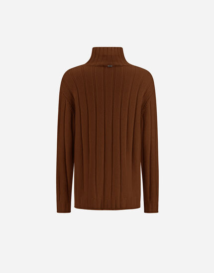SWEATER IN RIBBED PURE CASHMERE Leather