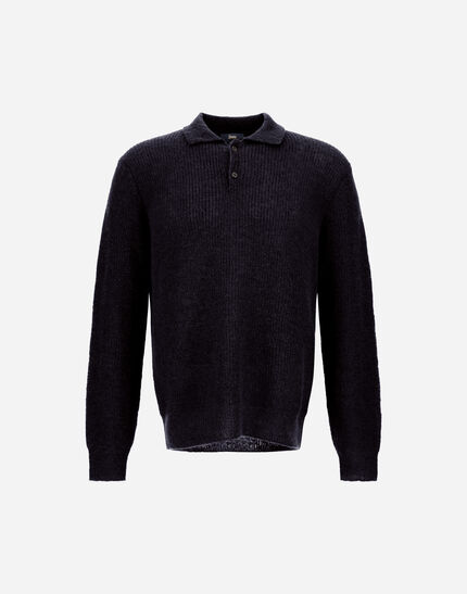 POLO SHIRT IN COB STITCH ALPACA WOOL Navy Blue