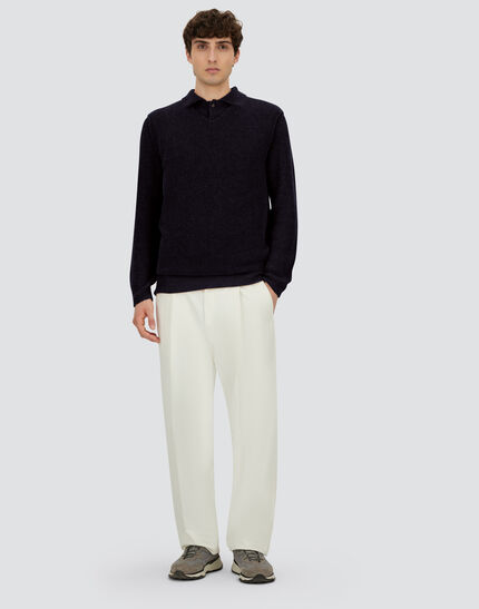 POLO SHIRT IN COB STITCH ALPACA WOOL Navy Blue