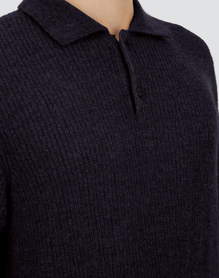 POLO SHIRT IN COB STITCH ALPACA WOOL Navy Blue