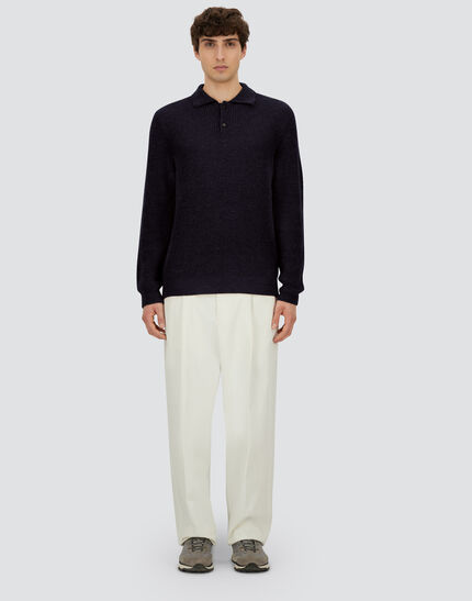 POLO SHIRT IN COB STITCH ALPACA WOOL Navy Blue