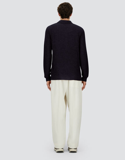 POLO SHIRT IN COB STITCH ALPACA WOOL Navy Blue