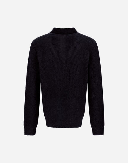 POLO SHIRT IN COB STITCH ALPACA WOOL Navy Blue