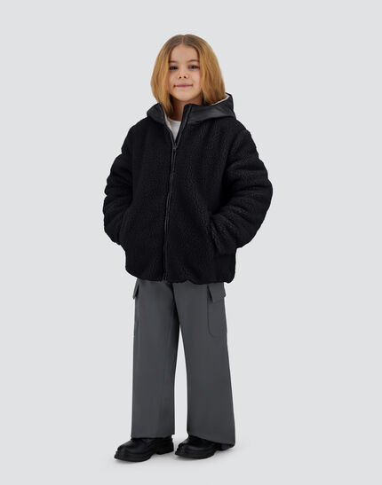 JACKET IN GLOSS AND TEDDY FABRIC Black/Chantilly