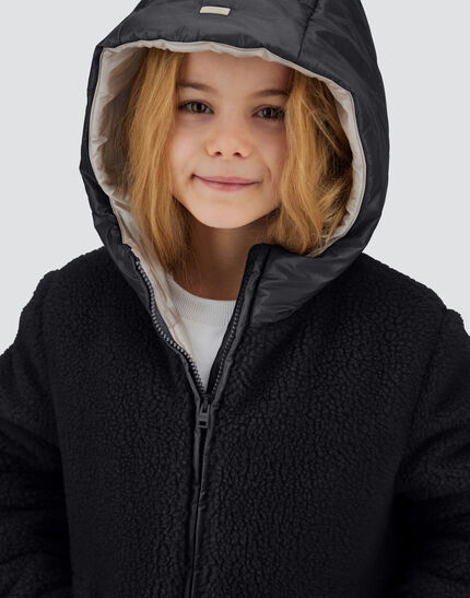 JACKET IN GLOSS AND TEDDY FABRIC Black/Chantilly 3 JACKET IN GLOSS AND TEDDY FABRIC Black/Chantilly