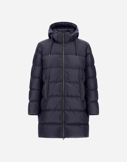 LONG JACKET IN NYLON CHAMONIX AND PURE WOOL CLOTH Navy Blue 1 LONG JACKET IN NYLON CHAMONIX AND PURE WOOL CLOTH Navy Blue