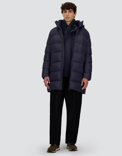 LONG JACKET IN NYLON CHAMONIX AND PURE WOOL CLOTH Navy Blue 2 LONG JACKET IN NYLON CHAMONIX AND PURE WOOL CLOTH Navy Blue