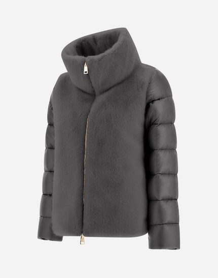 CAPE IN NYLON ULTRALIGHT AND LADY ALTERNATIVE FUR Grey