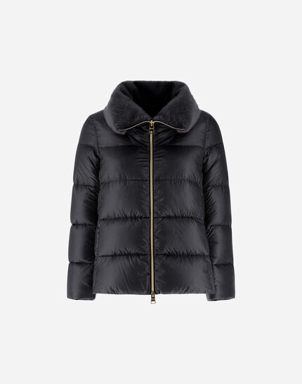 JACKET IN NYLON ULTRALIGHT AND LADY ALTERNATIVE FUR Black