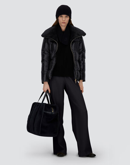 JACKET IN NYLON ULTRALIGHT AND LADY ALTERNATIVE FUR Black