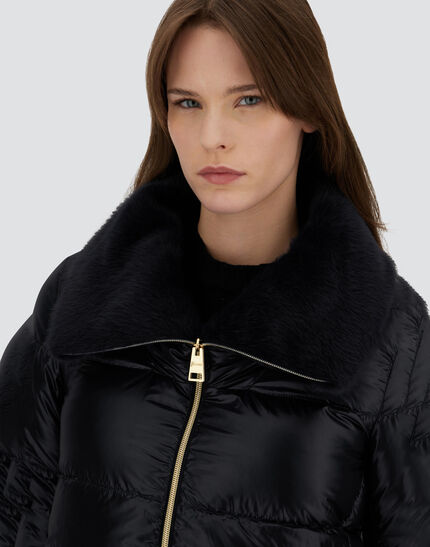 JACKET IN NYLON ULTRALIGHT AND LADY ALTERNATIVE FUR Black
