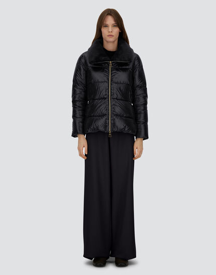 JACKET IN NYLON ULTRALIGHT AND LADY ALTERNATIVE FUR Black