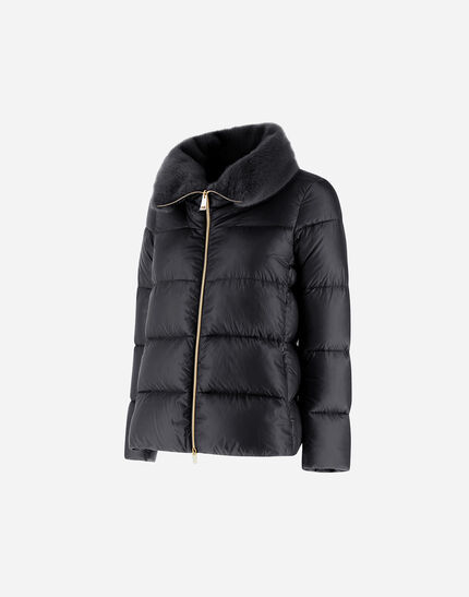 JACKET IN NYLON ULTRALIGHT AND LADY ALTERNATIVE FUR Black