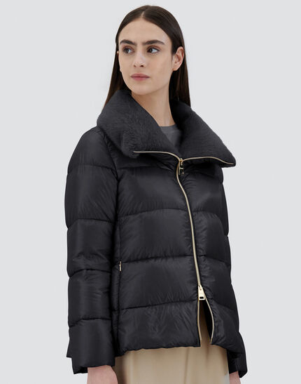 JACKET IN NYLON ULTRALIGHT AND LADY ALTERNATIVE FUR Black