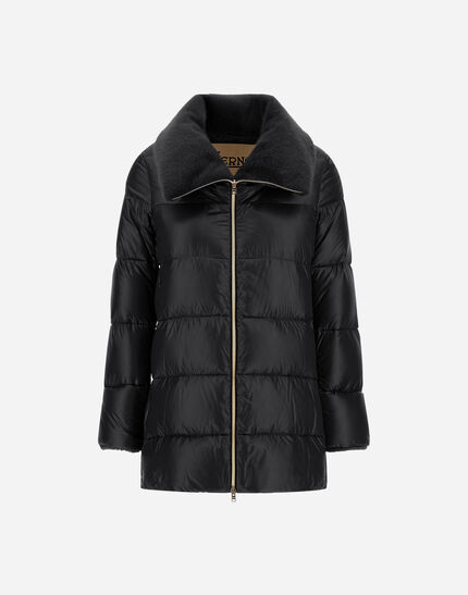 A-SHAPE JACKET IN NYLON ULTRALIGHT AND LADY ALTERNATIVE FUR Black