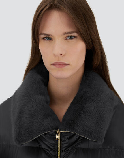 A-SHAPE JACKET IN NYLON ULTRALIGHT AND LADY ALTERNATIVE FUR Black