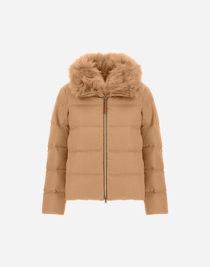 JACKET IN CASHMERE, SILK AND MONOGRAM Camel