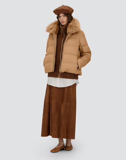 JACKET IN CASHMERE, SILK AND MONOGRAM Camel