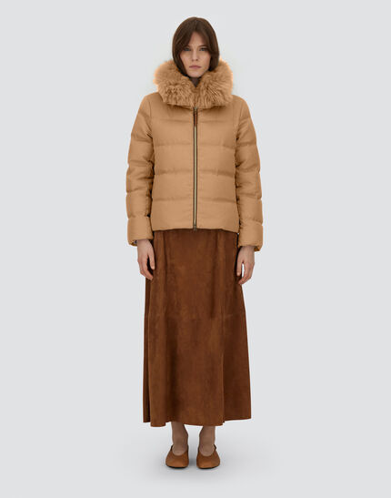 JACKET IN CASHMERE, SILK AND MONOGRAM Camel