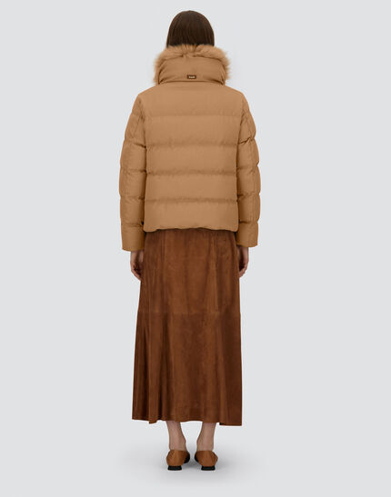 JACKET IN CASHMERE, SILK AND MONOGRAM Camel