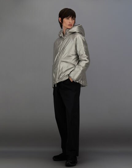 LAMINAR HOODED JACKET IN METALLIC SHIELD Silver