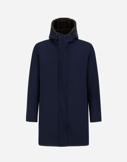 LONG PARKA IN KEYSTONE AND LIGHT FAUX FUR Navy Blue 1 LONG PARKA IN KEYSTONE AND LIGHT FAUX FUR Navy Blue