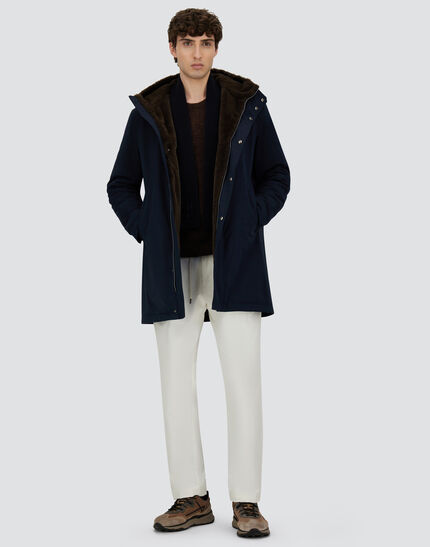 LONG PARKA IN KEYSTONE AND LIGHT FAUX FUR Navy Blue 2 LONG PARKA IN KEYSTONE AND LIGHT FAUX FUR Navy Blue
