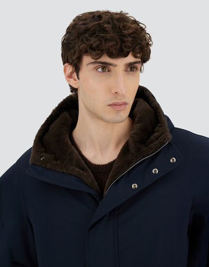 LONG PARKA IN KEYSTONE AND LIGHT FAUX FUR Navy Blue 3 LONG PARKA IN KEYSTONE AND LIGHT FAUX FUR Navy Blue