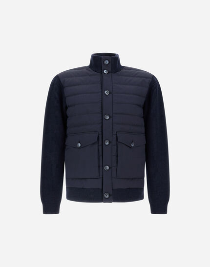 JACKET IN RIBBED MERINO WOOL G.7 AND POLISHED SMOOTH WOOL Dark Blue
