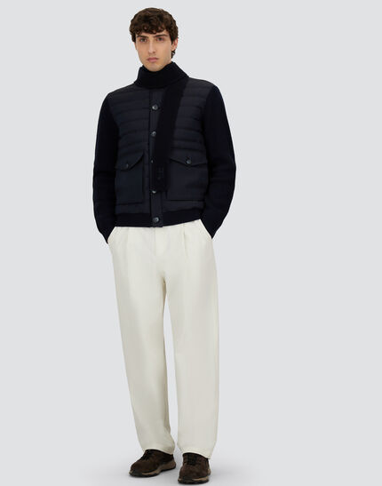JACKET IN RIBBED MERINO WOOL G.7 AND POLISHED SMOOTH WOOL Dark Blue