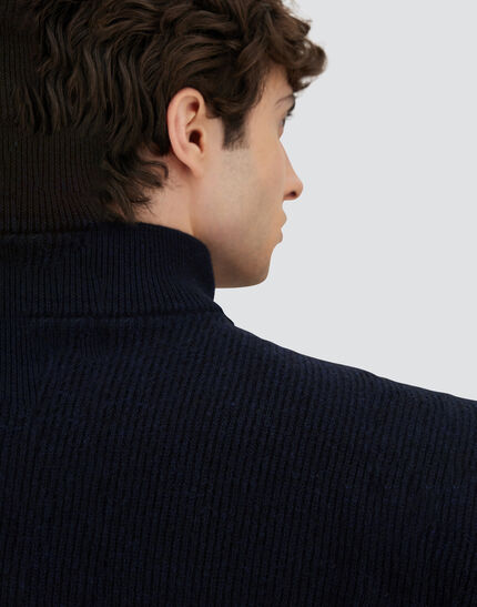 JACKET IN RIBBED MERINO WOOL G.7 AND POLISHED SMOOTH WOOL Dark Blue
