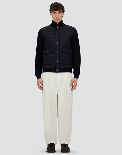 JACKET IN RIBBED MERINO WOOL G.7 AND POLISHED SMOOTH WOOL Dark Blue